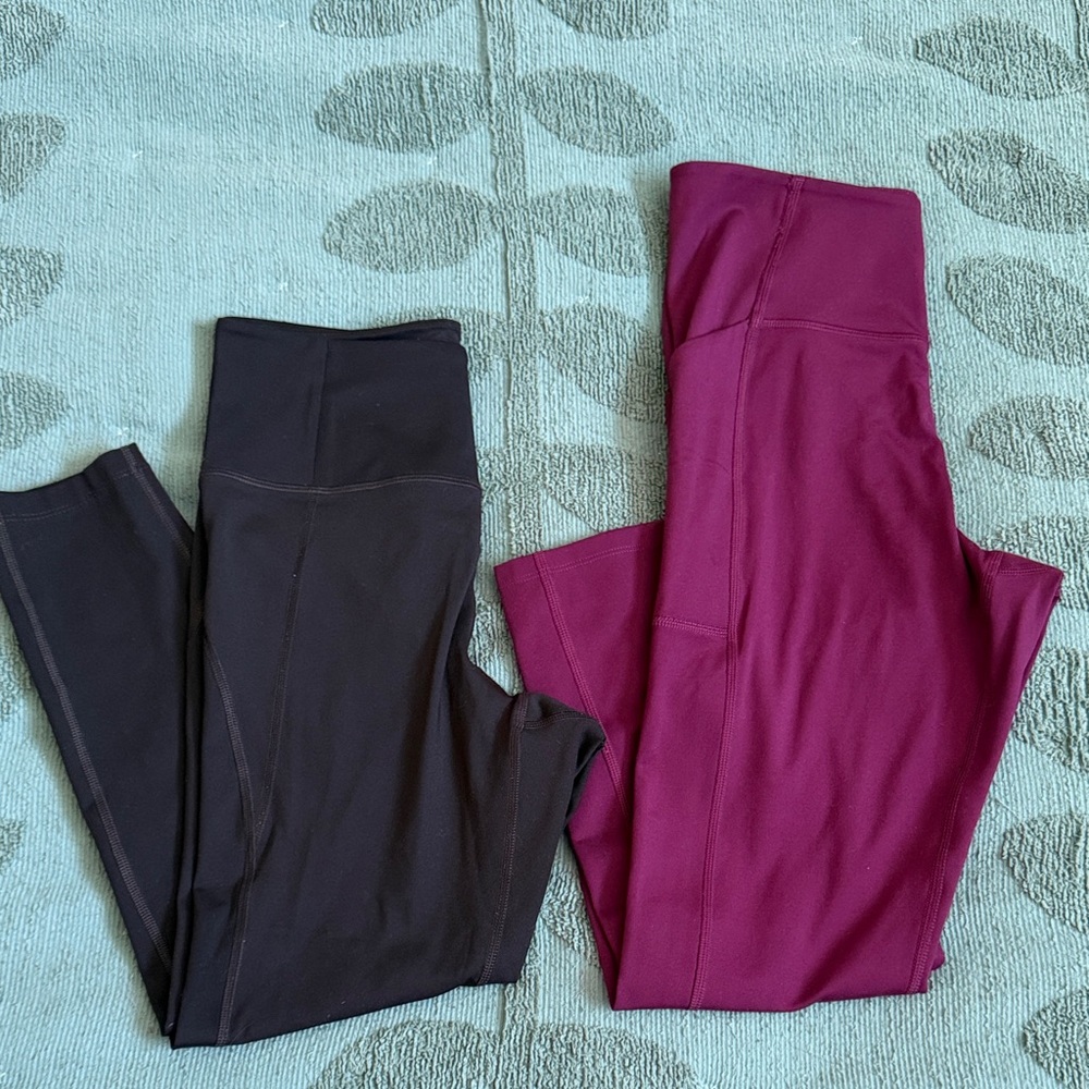 Girlfriend Collective Deep Burgundy & Black Activewear set of 2 Leggings,Size M